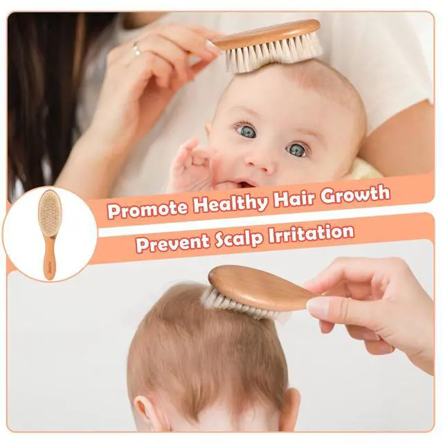 Alt view image 5 of 6 - Baby Hair Bush and Comb Set,Baby Hair Brush with Soft Goat Bristle and Wood Comb Set,Wooden Baby Brush Set for Newborns & Toddlers,Good for Cradle Cap Brush