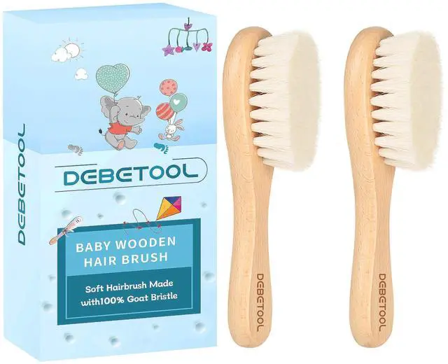 Main image of Baby Hair Brush, 2 Packs - Natural Wooden Brush with Premium Goat Bristle, Ideal for Newborns & Toddlers, Promotes Healthy Hair Growth, Prevents Scalp Irritation, Off-white