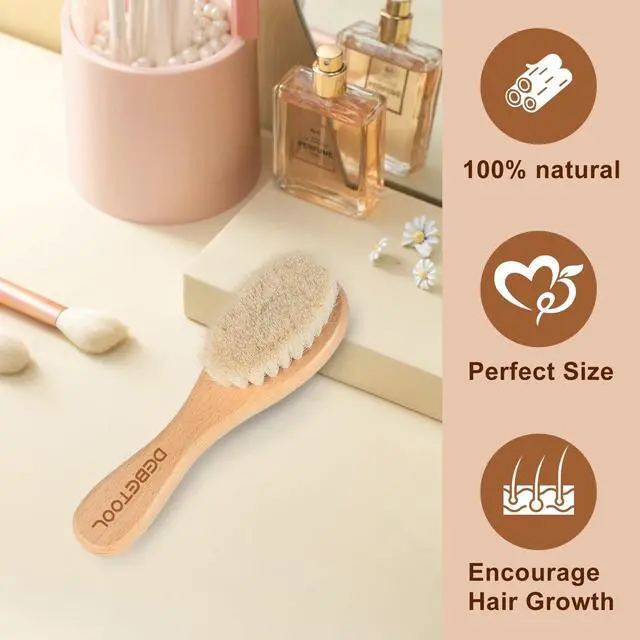Alt view image 4 of 7 - Baby Hair Brush, 2 Packs - Natural Wooden Brush with Premium Goat Bristle, Ideal for Newborns & Toddlers, Promotes Healthy Hair Growth, Prevents Scalp Irritation, Off-white