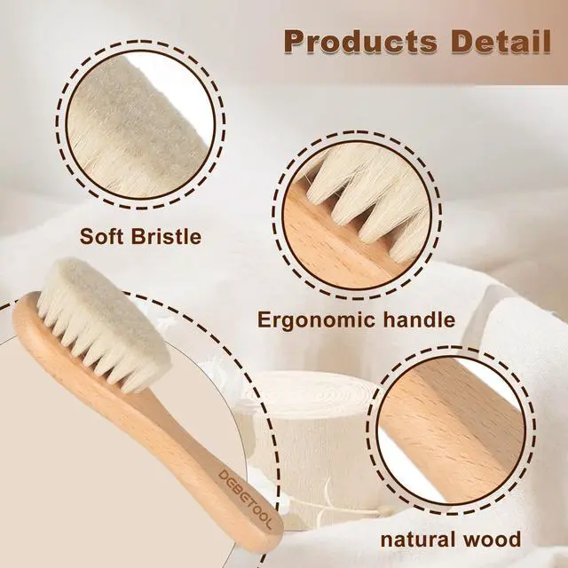 Alt view image 3 of 7 - Baby Hair Brush, 2 Packs - Natural Wooden Brush with Premium Goat Bristle, Ideal for Newborns & Toddlers, Promotes Healthy Hair Growth, Prevents Scalp Irritation, Off-white