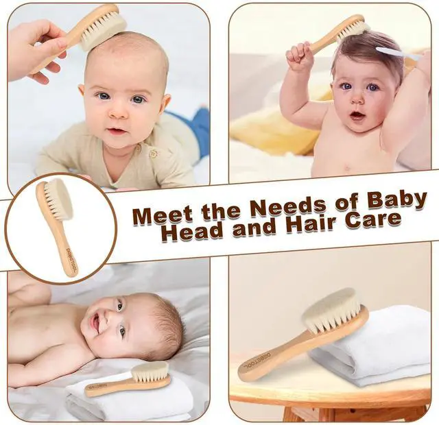 Alt view image 5 of 7 - Baby Hair Brush, 2 Packs - Natural Wooden Brush with Premium Goat Bristle, Ideal for Newborns & Toddlers, Promotes Healthy Hair Growth, Prevents Scalp Irritation, Off-white