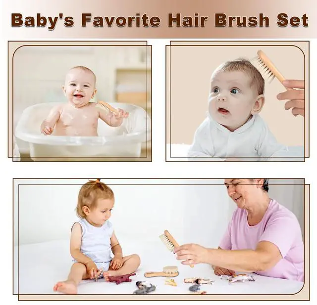 Alt view image 6 of 7 - Baby Hair Brush, 2 Packs - Natural Wooden Brush with Premium Goat Bristle, Ideal for Newborns & Toddlers, Promotes Healthy Hair Growth, Prevents Scalp Irritation, Off-white
