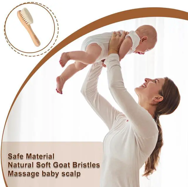 Alt view image 7 of 7 - Baby Hair Brush, 2 Packs - Natural Wooden Brush with Premium Goat Bristle, Ideal for Newborns & Toddlers, Promotes Healthy Hair Growth, Prevents Scalp Irritation, Off-white