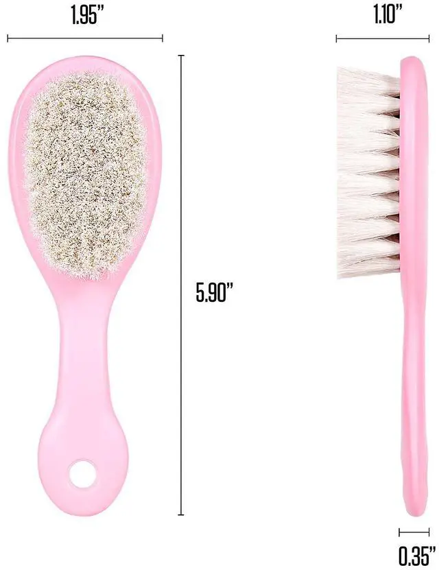 Alt view image 3 of 7 - 3 Piece Baby Hair Brush and Comb Set for Newborns and Toddlers (Pink)