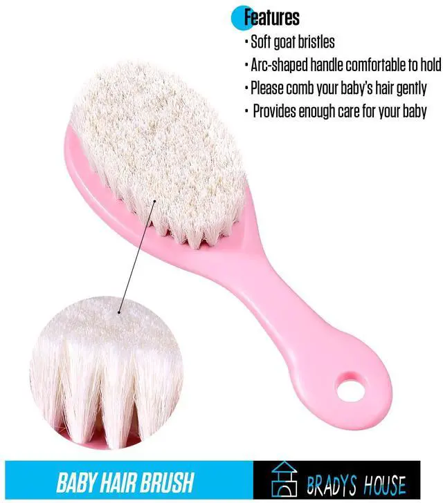 Alt view image 4 of 7 - 3 Piece Baby Hair Brush and Comb Set for Newborns and Toddlers (Pink)