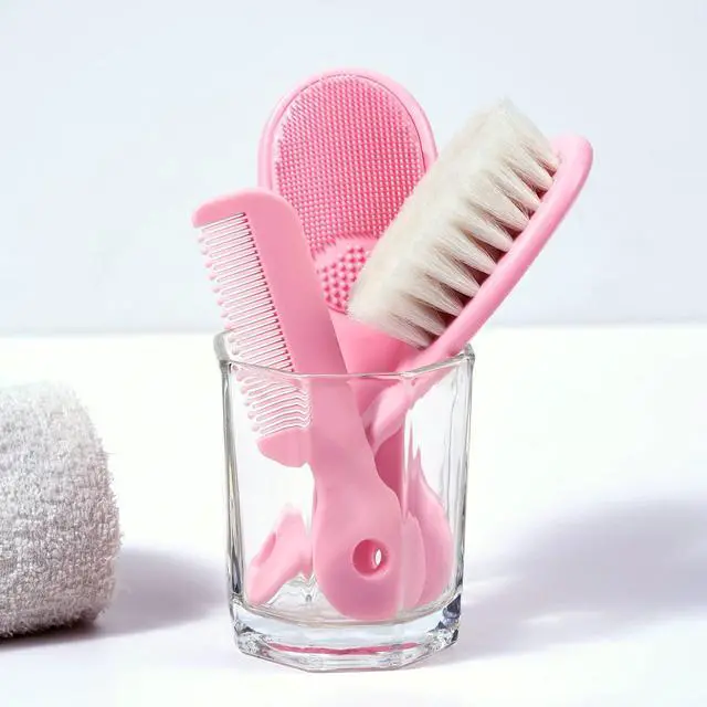 Alt view image 7 of 7 - 3 Piece Baby Hair Brush and Comb Set for Newborns and Toddlers (Pink)