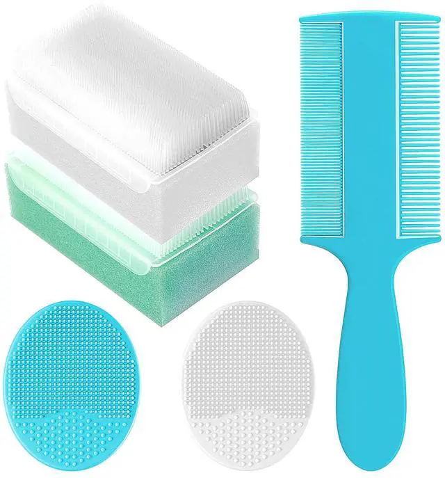 Main image of Cradle Cap Brush for Babies, Set of 5 Baby Bath Essentials with Bath Sponge Silicone Scrubber Long Handle Comb for Newborns Toddlers Boys Girls (Green)