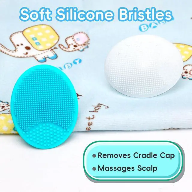 Alt view image 4 of 7 - Cradle Cap Brush for Babies, Set of 5 Baby Bath Essentials with Bath Sponge Silicone Scrubber Long Handle Comb for Newborns Toddlers Boys Girls (Green)