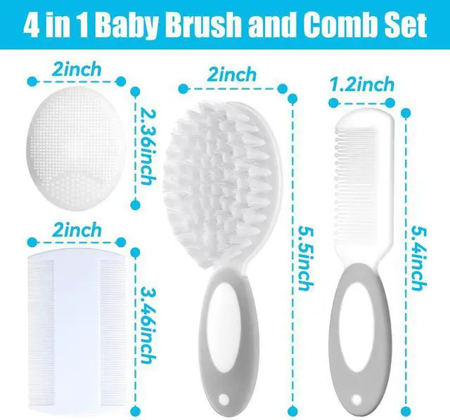 Alt view image 2 of 7 - Baby Hair Brush and Comb Set, 4Pcs Baby Soft Bristles Brush Cradle Cap Brush Hair Comb for Newborns Toddlers Boys Girls (Grey)