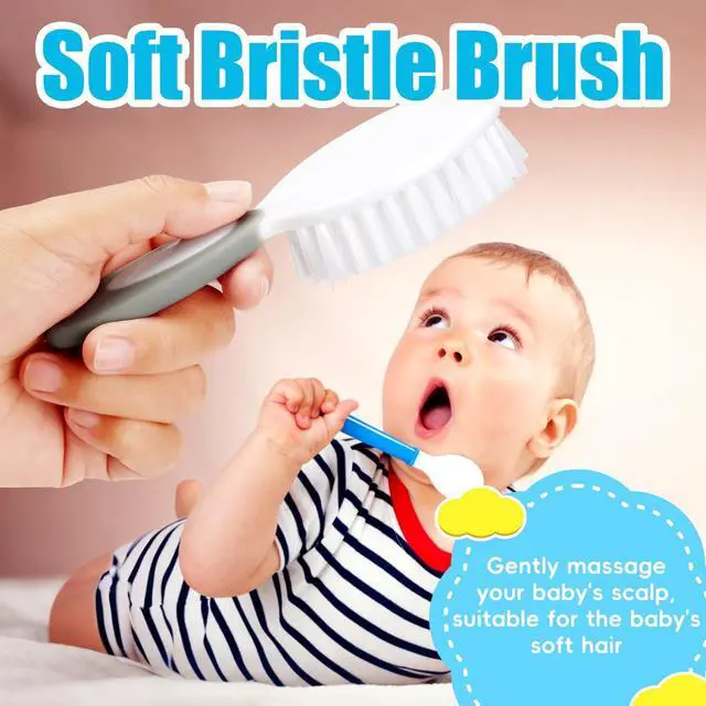 Alt view image 3 of 7 - Baby Hair Brush and Comb Set, 4Pcs Baby Soft Bristles Brush Cradle Cap Brush Hair Comb for Newborns Toddlers Boys Girls (Grey)