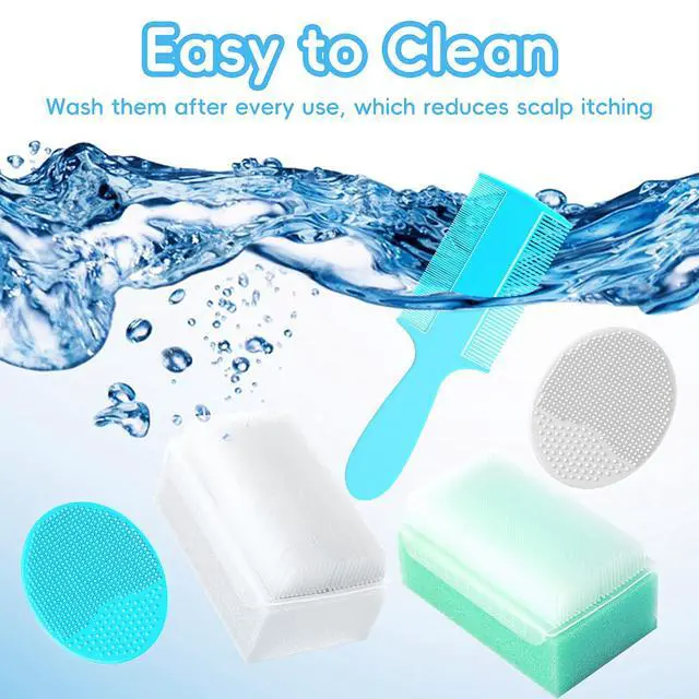 Alt view image 6 of 7 - Cradle Cap Brush for Babies, Set of 5 Baby Bath Essentials with Bath Sponge Silicone Scrubber Long Handle Comb for Newborns Toddlers Boys Girls (Green)