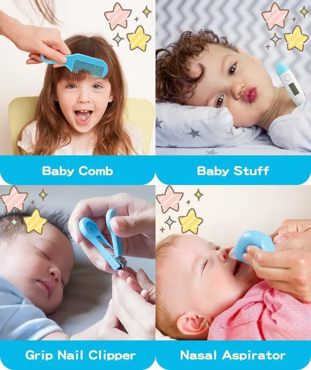 Alt view image 4 of 6 - Baby Grooming and Healthcare Kit, Portable Baby Safety Care Set with Hair Brush Comb Nail Clipper Nasal Aspirator for Nursery Newborn Infant Girl Boy (25 in 1 Blue)