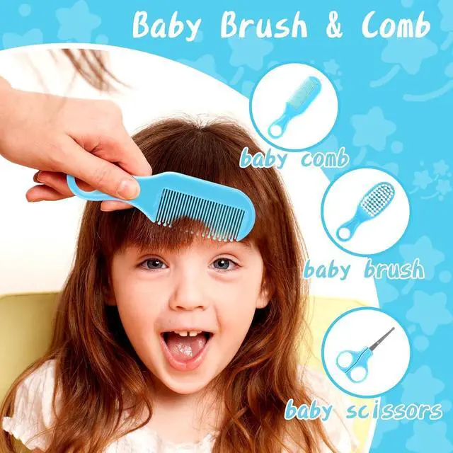 Alt view image 5 of 6 - Baby Grooming and Healthcare Kit, Portable Baby Safety Care Set with Hair Brush Comb Nail Clipper Nasal Aspirator for Nursery Newborn Infant Girl Boy (25 in 1 Blue)