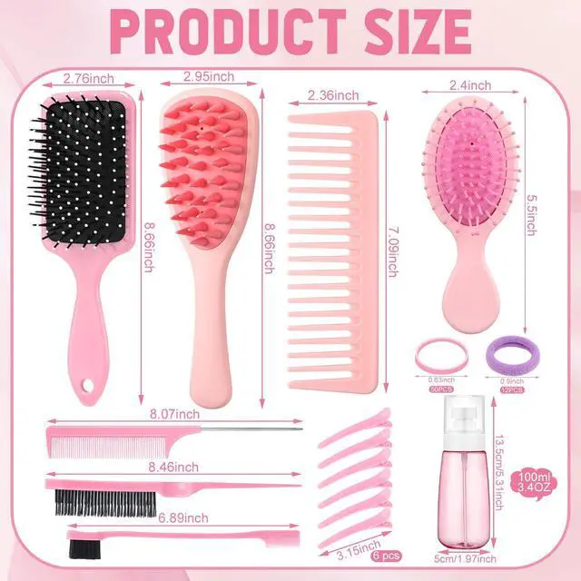 Alt view image 4 of 7 - 76 Pcs Pink Hair Brush Set for Baby Girls - Scalp Scrubber with Handle, Detangle Hair Brush, Spray Bottle, Slick Back Brush Set Wide Tooth Mini Wet Brushes for Travel Home Use