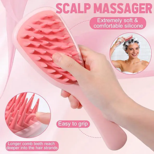Alt view image 3 of 7 - 76 Pcs Pink Hair Brush Set for Baby Girls - Scalp Scrubber with Handle, Detangle Hair Brush, Spray Bottle, Slick Back Brush Set Wide Tooth Mini Wet Brushes for Travel Home Use