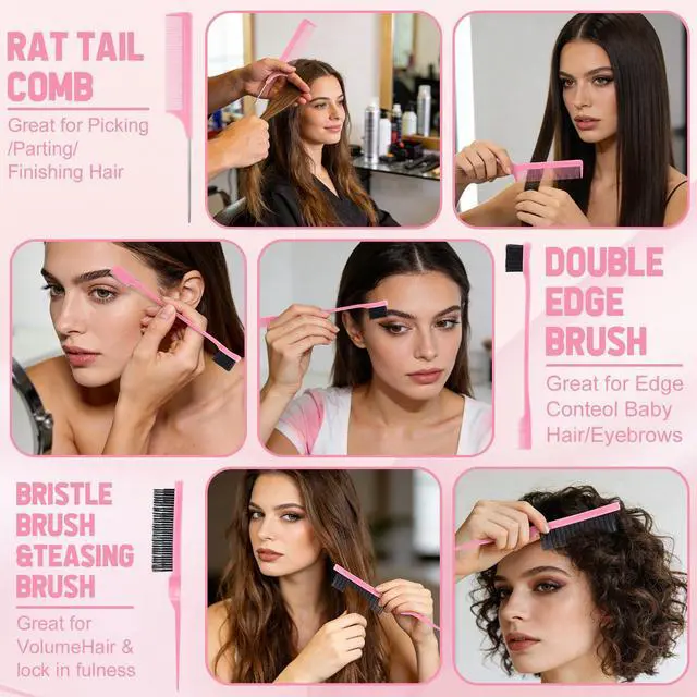 Alt view image 5 of 7 - 76 Pcs Pink Hair Brush Set for Baby Girls - Scalp Scrubber with Handle, Detangle Hair Brush, Spray Bottle, Slick Back Brush Set Wide Tooth Mini Wet Brushes for Travel Home Use