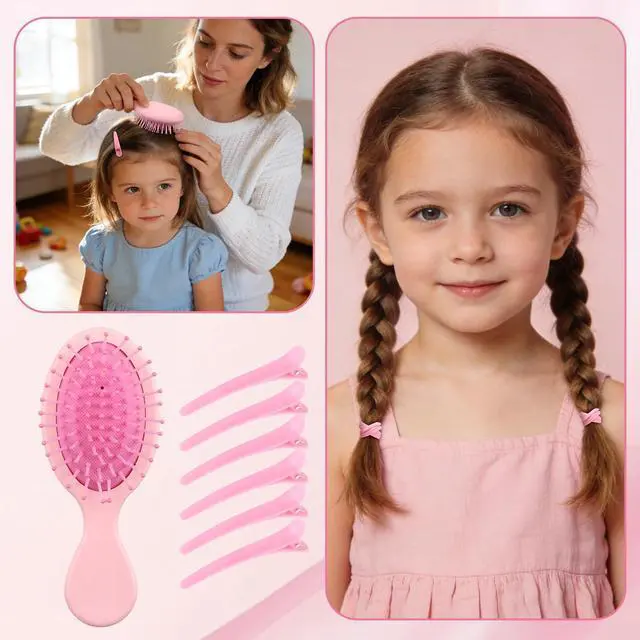 Alt view image 6 of 7 - 76 Pcs Pink Hair Brush Set for Baby Girls - Scalp Scrubber with Handle, Detangle Hair Brush, Spray Bottle, Slick Back Brush Set Wide Tooth Mini Wet Brushes for Travel Home Use