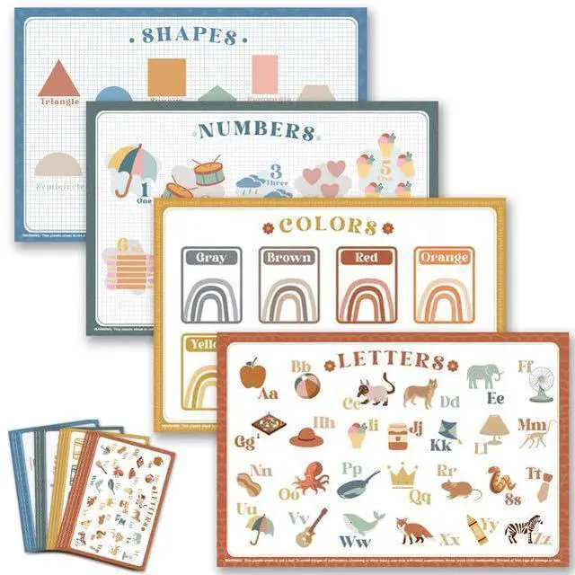 Main image of Disposable Placemats for Baby, 60 Pack Sticky Toddler Placemat for Restaurants, Dining Table, Party, Travel, 12" x 18" with 4 Designs