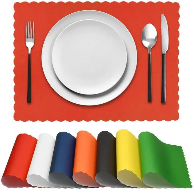 Alt view image 2 of 2 - Disposable Paper Placemats Premium, 50 Pack of Red Scalloped Edge Placemats, Perfect Size 10x 14