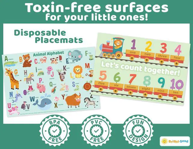 Alt view image 2 of 6 - Disposable Placemats for Baby & Toddlers, Learning Mat- Animal1