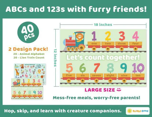 Alt view image 4 of 6 - Disposable Placemats for Baby & Toddlers, Learning Mat- Animal1