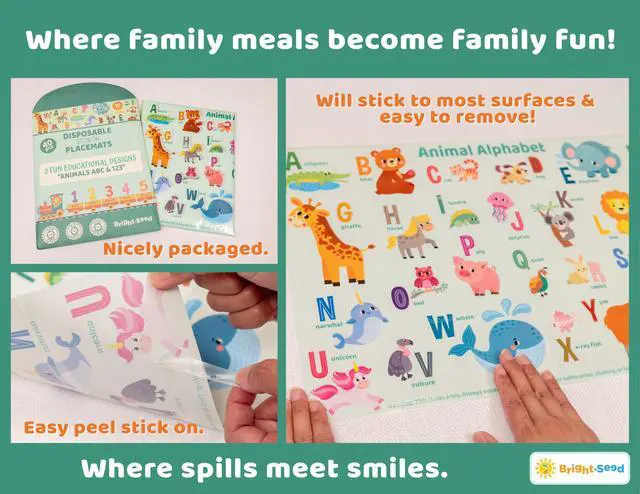 Alt view image 5 of 6 - Disposable Placemats for Baby & Toddlers, Learning Mat- Animal1