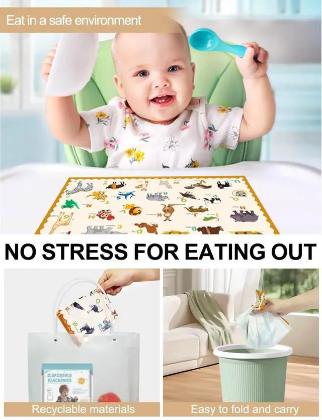 Alt view image 7 of 7 - 45 Pack Sticky Disposable Placemats for Baby & Toddlers,Toddler Placemat 12"x18" Kids Table Mat for Party, Picnic Table, Restaurants Dining Table Travel Essentials for Toddlers with 3 Designs