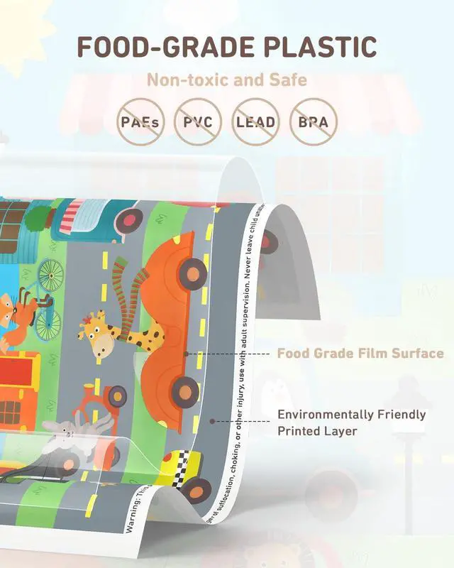 Alt view image 2 of 7 - Disposable Stick-on Placemats 40 Pack for Baby & Kids & Toddler, Sticky Placemats Restaurant Table Mats 12" x 18" (Animals Driving Cars)