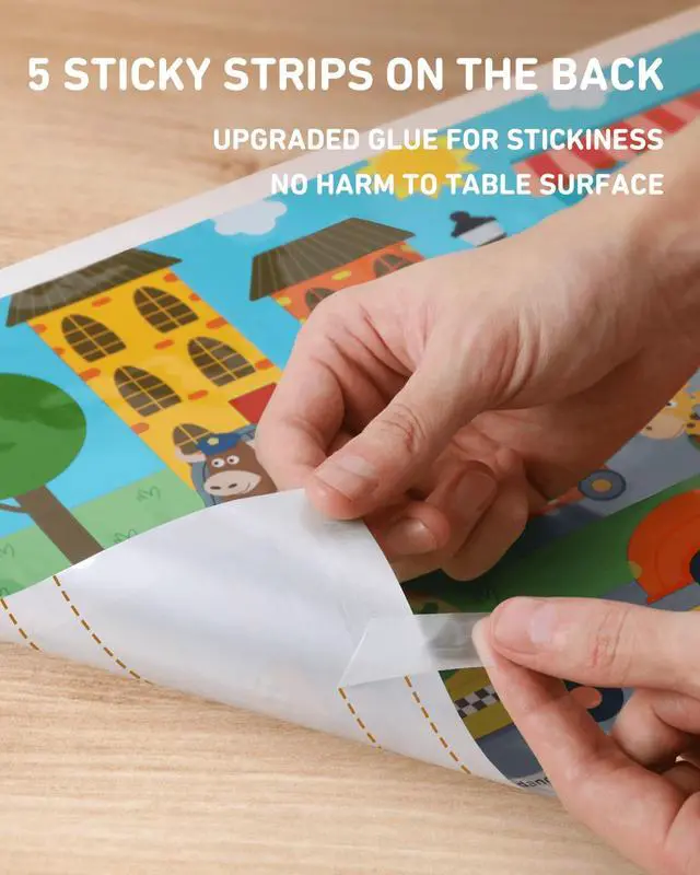 Alt view image 3 of 7 - Disposable Stick-on Placemats 40 Pack for Baby & Kids & Toddler, Sticky Placemats Restaurant Table Mats 12" x 18" (Animals Driving Cars)
