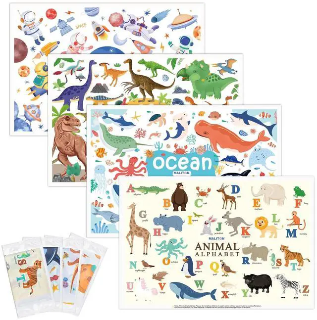 Main image of Disposable Placemats for Baby & Toddlers - Stick-On Table Mats for Restaurants, Travel With 4 Designs - Kids' Placemats (Individual Package)