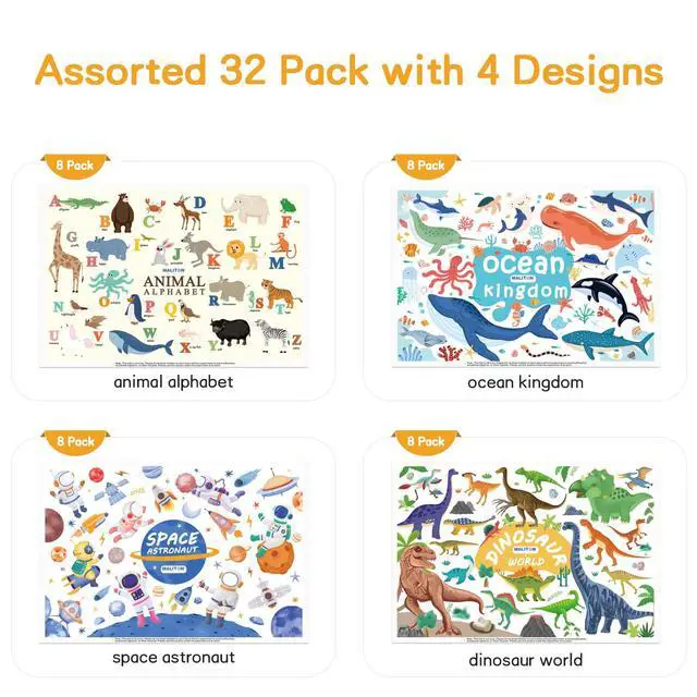 Alt view image 4 of 7 - Disposable Placemats for Baby & Toddlers - Stick-On Table Mats for Restaurants, Travel With 4 Designs - Kids' Placemats (Individual Package)