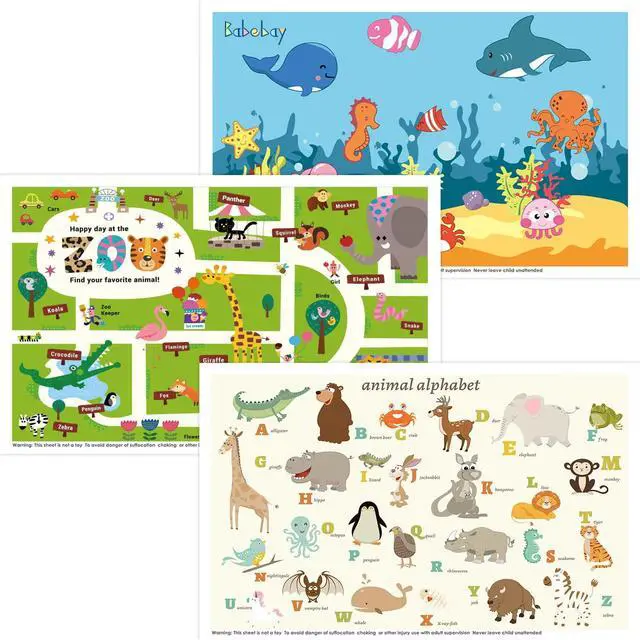 Main image of Disposable Placemats for Baby, 40 Pack Sticky Toddler Placemat for Restaurants, Dining Table, Party, Travel, 12" x 18" with 3 Designs