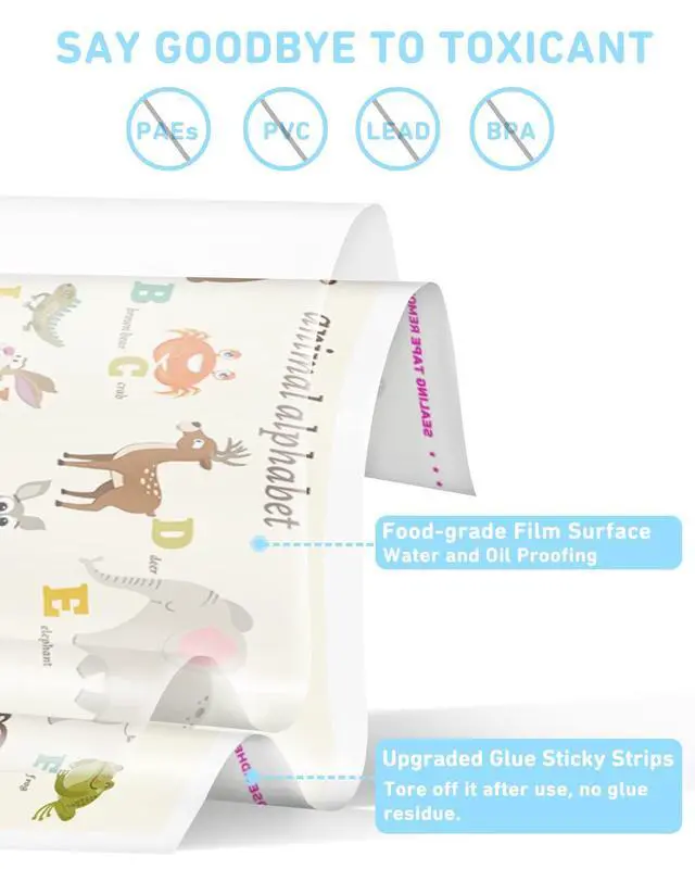 Alt view image 2 of 7 - Disposable Placemats for Baby, 40 Pack Sticky Toddler Placemat for Restaurants, Dining Table, Party, Travel, 12" x 18" with 3 Designs