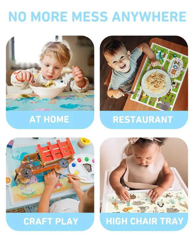 Alt view image 5 of 7 - Disposable Placemats for Baby, 40 Pack Sticky Toddler Placemat for Restaurants, Dining Table, Party, Travel, 12" x 18" with 3 Designs