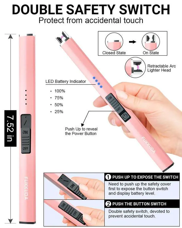 Alt view image 5 of 7 - Electric Candle Lighter with Safety Switch - USB Rechargeable Windproof & Flameless Plasma Arc Lighter for Easter Basket Stuffers (Rose Gold)
