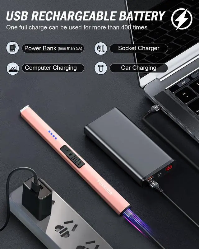 Alt view image 6 of 7 - Electric Candle Lighter with Safety Switch - USB Rechargeable Windproof & Flameless Plasma Arc Lighter for Easter Basket Stuffers (Rose Gold)