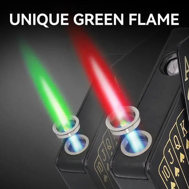 Alt view image 2 of 6 - 2 Pack Jet Torch Lighter Ace Card Lighters Green Flame Refillable Butane Lighters Ace of Spades Cool Lighter Adjustable Windproof Poker Lighter (Without Gas)