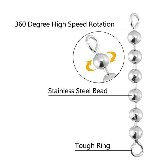 Alt view image 3 of 7 - 20 Pack Fishing Bead Chain Swivels Stainless Steel High Speed Trolling Swivels Fishing Tackle Rig Fishing Gear Freshwater Saltwater Salmon Walleye 6 Beads
