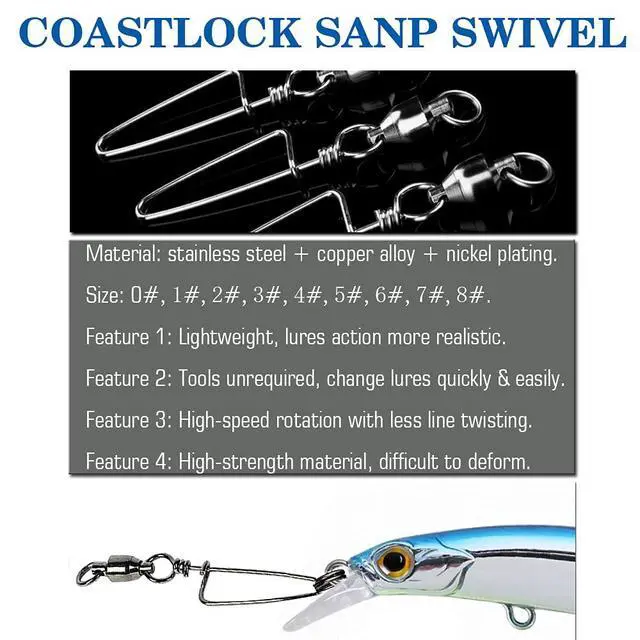 Alt view image 2 of 7 - Saltwater Connector Fishing Snap Swivel High Strength Snaps Swivel Freshwater Ball Bearing Fishing Swivels Stainless Steel Corrosion Resistant Black Nickel 25pcs 31lbs