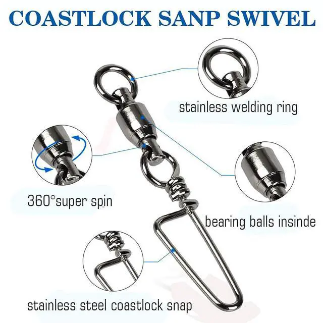 Alt view image 3 of 7 - Saltwater Connector Fishing Snap Swivel High Strength Snaps Swivel Freshwater Ball Bearing Fishing Swivels Stainless Steel Corrosion Resistant Black Nickel 25pcs 31lbs