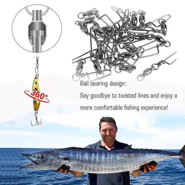 Alt view image 5 of 7 - Saltwater Connector Fishing Snap Swivel High Strength Snaps Swivel Freshwater Ball Bearing Fishing Swivels Stainless Steel Corrosion Resistant Black Nickel 25pcs 31lbs
