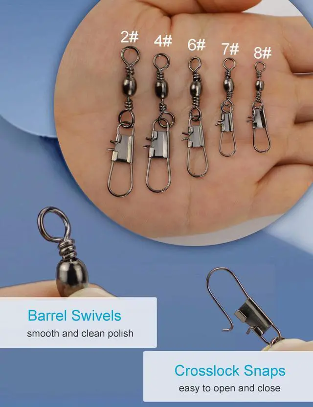 Alt view image 3 of 6 - 210pcs Barrel Swivels with Snaps, Fishing Swivels Saltwater Freshwater Snap Connector