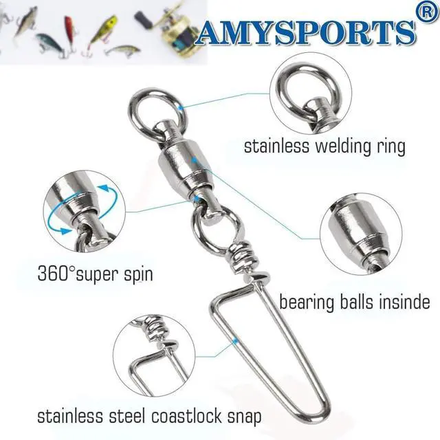Alt view image 3 of 7 - High Strength Ball Bearing Swivels - Stainless Saltwater Corrosion Resistant Barrel Swivels for Freshwater Fishing - 25pcs, 77lbs