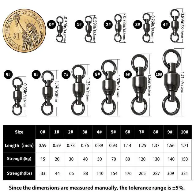Alt view image 6 of 7 - 30 Pack Ball Bearing Fishing Swivels, High Strength Stainless Steel Swivels Fishing Tackle Solid Welded Rings Barrel Swivels Fishing Connectors for Saltwater Freshwater Size 0