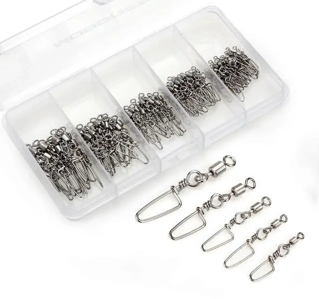 Main image of 110PCS Stainless Steel Barrel Snap Swivel Fishing Accessories, Premium Fishing Gear Equipment with Ball Bearing Swivels Snaps Connector for Quick Connect Fishing Lures