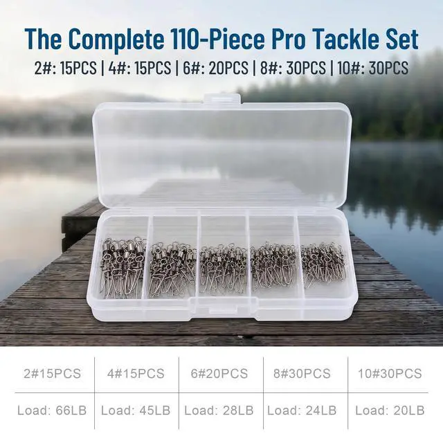 Alt view image 2 of 7 - 110PCS Stainless Steel Barrel Snap Swivel Fishing Accessories, Premium Fishing Gear Equipment with Ball Bearing Swivels Snaps Connector for Quick Connect Fishing Lures