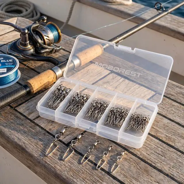 Alt view image 4 of 7 - 110PCS Stainless Steel Barrel Snap Swivel Fishing Accessories, Premium Fishing Gear Equipment with Ball Bearing Swivels Snaps Connector for Quick Connect Fishing Lures