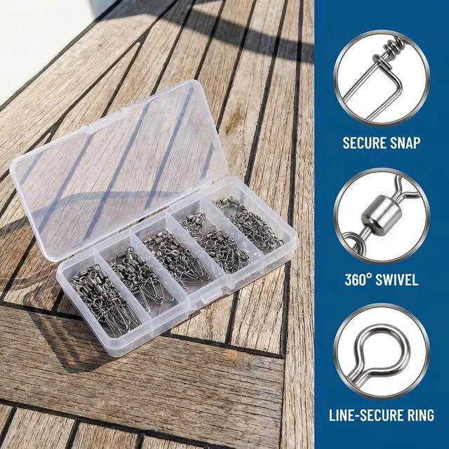Alt view image 5 of 7 - 110PCS Stainless Steel Barrel Snap Swivel Fishing Accessories, Premium Fishing Gear Equipment with Ball Bearing Swivels Snaps Connector for Quick Connect Fishing Lures