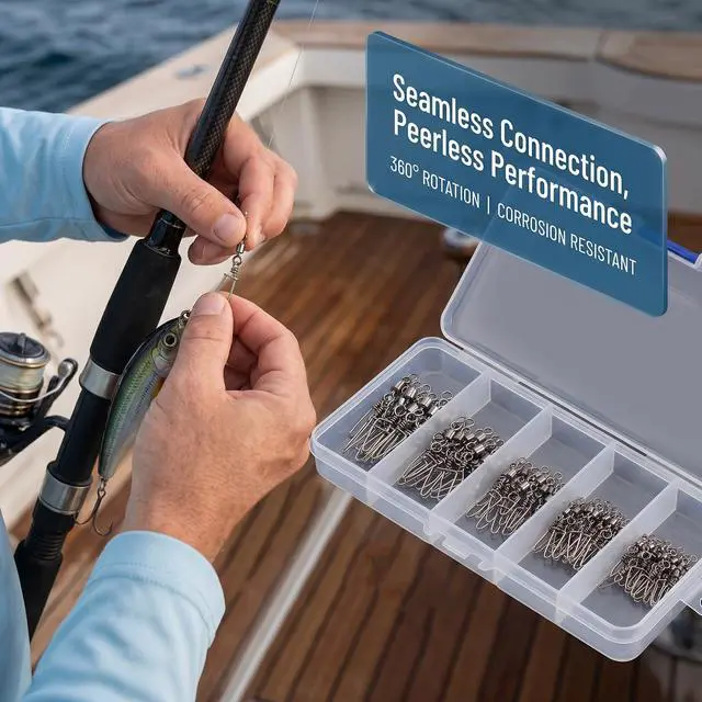 Alt view image 6 of 7 - 110PCS Stainless Steel Barrel Snap Swivel Fishing Accessories, Premium Fishing Gear Equipment with Ball Bearing Swivels Snaps Connector for Quick Connect Fishing Lures