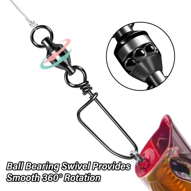 Alt view image 3 of 7 - 20-Pack Ball Bearing Swivels with Snaps, Fishing Snap Swivels Fishing Tackle Saltwater Freshwater Coastlock Snaps Barrel Swivel Leader Connector Downrigger Planer Release Clips 49LB